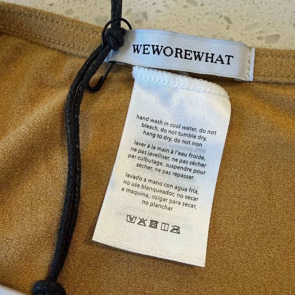 WeWoreWhat Faux Suede Flounce Skater Skirt XXL Camel Mini A-Line NWT Festival